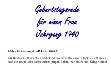 Geburtstagsrede für den Jahrgang 1940 (weiblich)