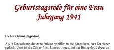 Geburtstagsrede für den Jahrgang 1941 (weiblich)