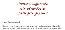 Geburtstagsrede für den Jahrgang 1943 (weiblich)