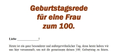 Rede zum 100. Geburtstag für eine Frau