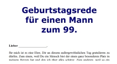 Rede zum 99. Geburtstag für einen Mann