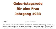 Geburtstagsrede für eine Frau Jahrgang 1933