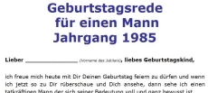 Geburtstagsrede für einen Mann Jahrgang 1985