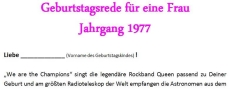 Geburtstagsrede für eine Frau Jahrgang 1977