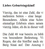 Rede zum 40. Geburtstag für einen Mann