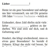 Rede zum 100. Geburtstag für einen Mann