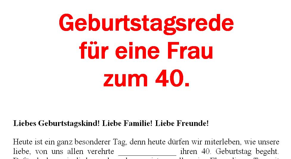 Geburtstagsrede Zum 40 Geburtstag Fur Eine Gute Freundin Oder Nahe Verwandte