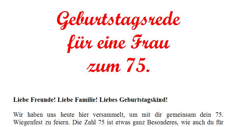 Rede zum 75. Geburtstag für eine Frau