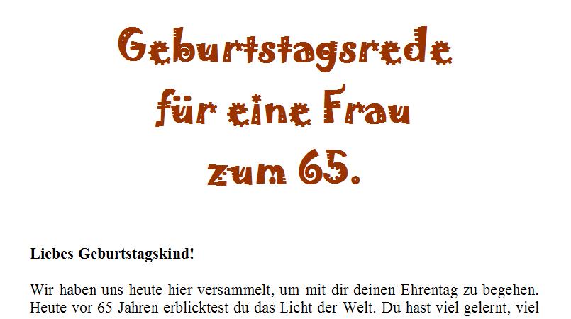 Rede zum 65. Geburtstag für eine Frau