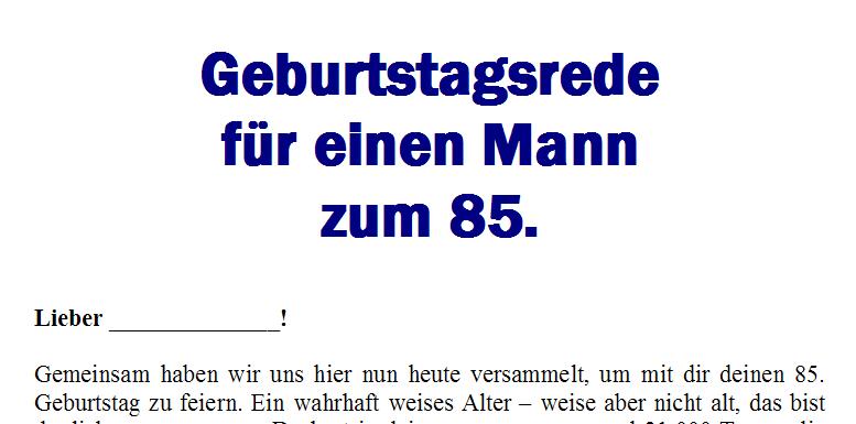 Geburtstagsrede zum 85. Geburtstag für einen nahen Verwandten oder