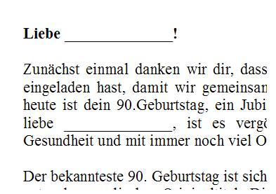 Geburtstagsrede zum 90. Geburtstag für eine nahe Verwandte oder gute Freundin