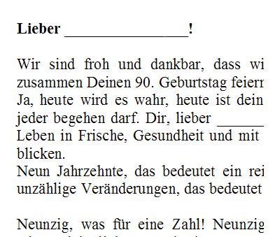 Geburtstagsrede zum 90. Geburtstag für einen nahen Verwandten oder guten Freund