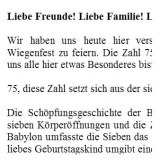 Rede zum 75. Geburtstag für eine Frau