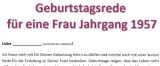 Geburtstagsrede für eine Frau Jahrgang 1957