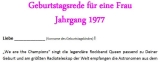 Geburtstagsrede für eine Frau Jahrgang 1977